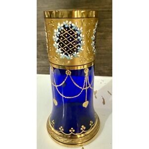 Vintage Pauly & C Venezia‎ Murano Cobalt Blue Gold Enamel Art Glass Vase